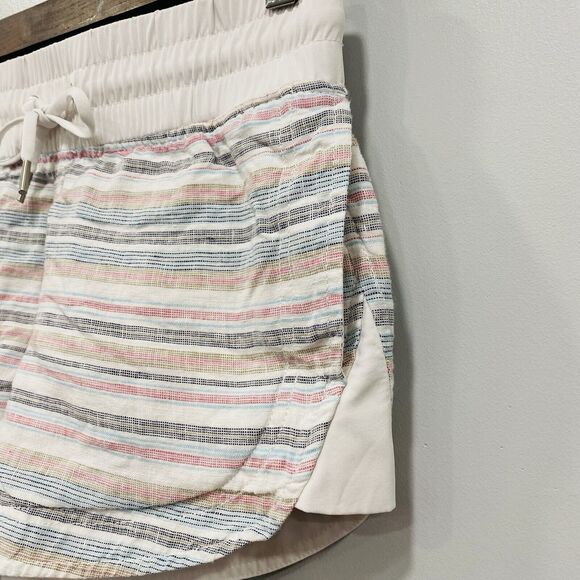 ATHLETA 4 White Multi Stripe Cabo Beachside Linen Pull On Shorts Vacation Resort - Picture 4 of 14